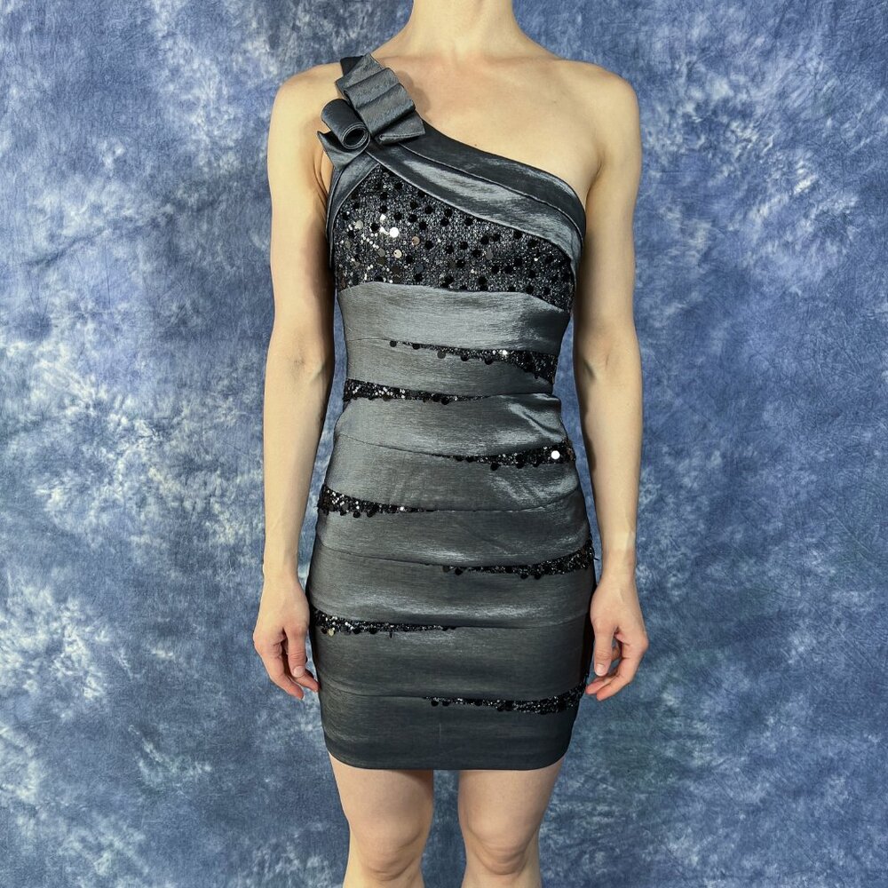 Betsy & Adam Gunmetal Gray w/ Sequin Dress Sz 8